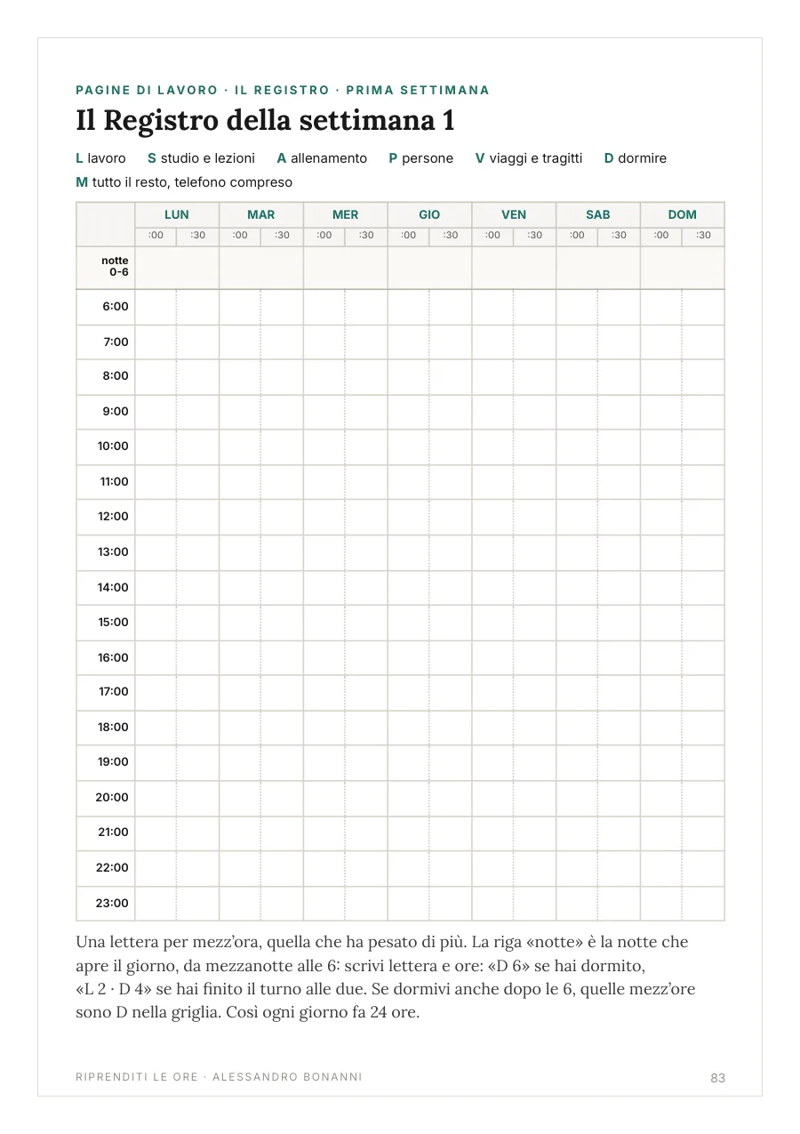 Il Registro della settimana 1, a mezz'ore
